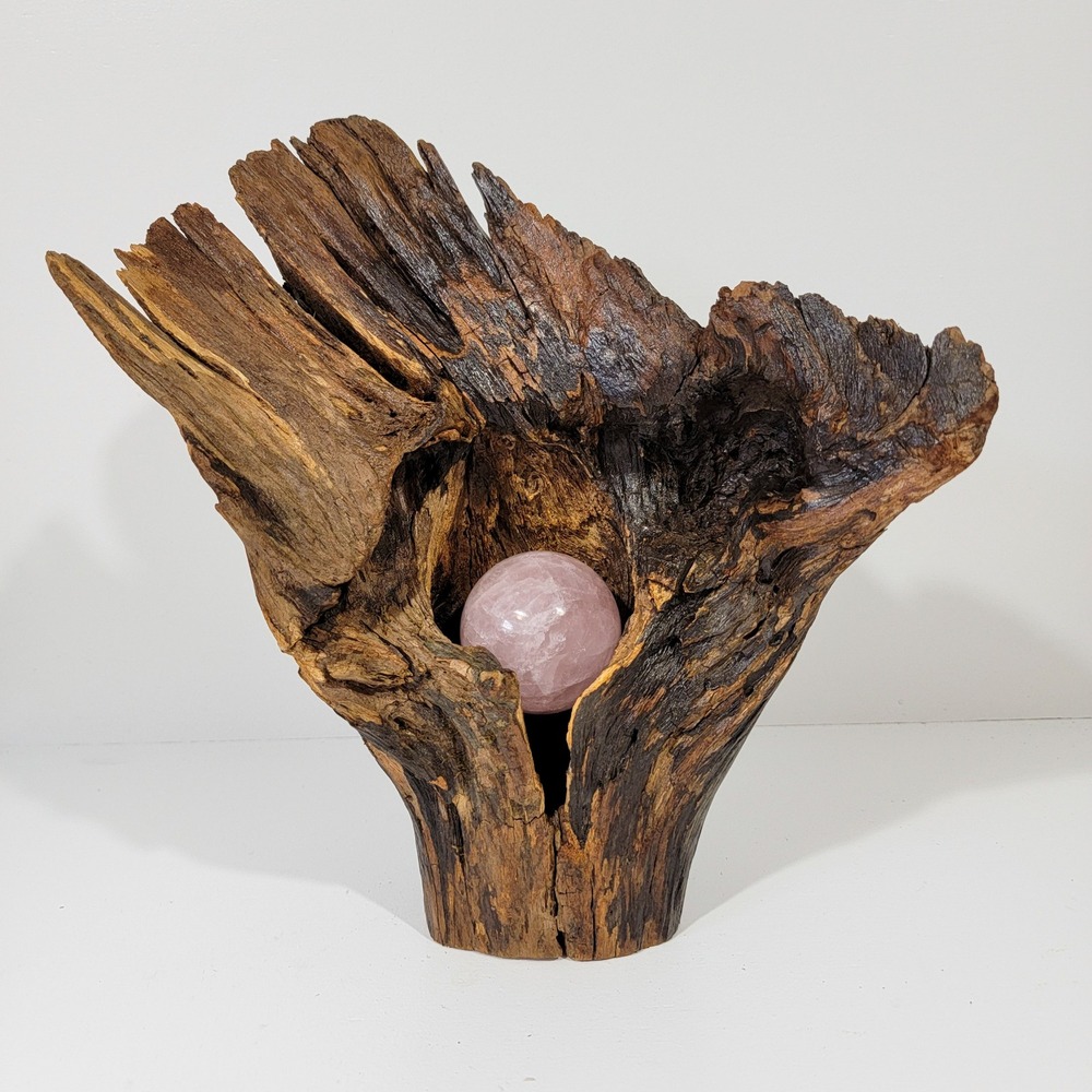 Natural Live Edge Wood Sculpture Crystal Holder Rustic Driftwood Decor